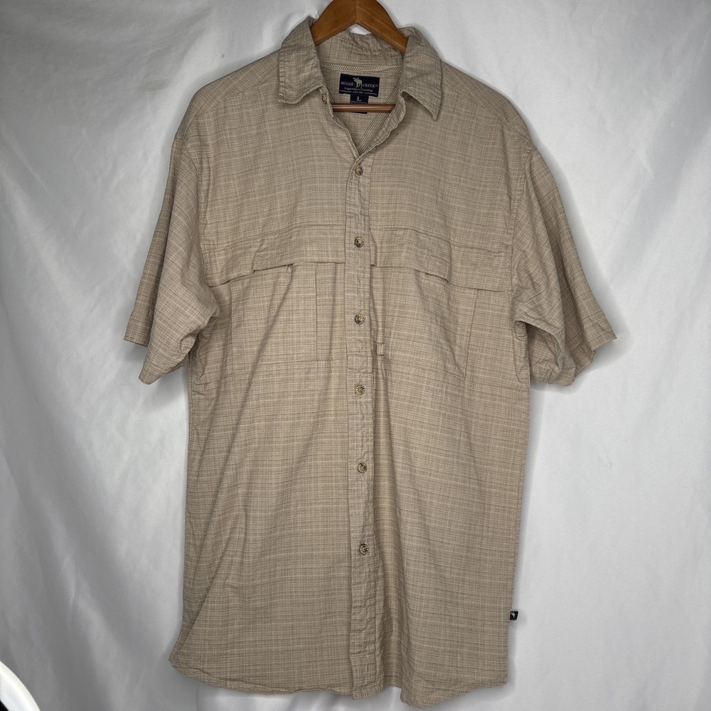 Moose Creek‎ Legendary Clothing Men's L Shirt Sleeve Button Up Shirt Beige